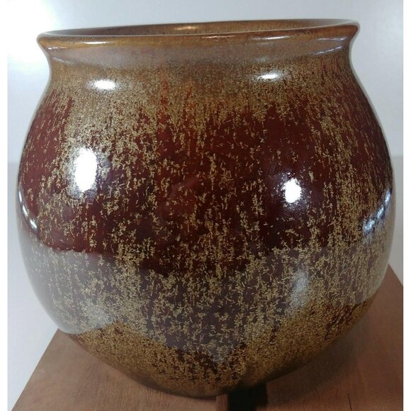 Partylite Brown & Gold Speckled Ceramic Vase Or Candle Holder Vintage - Picture 7 of 9